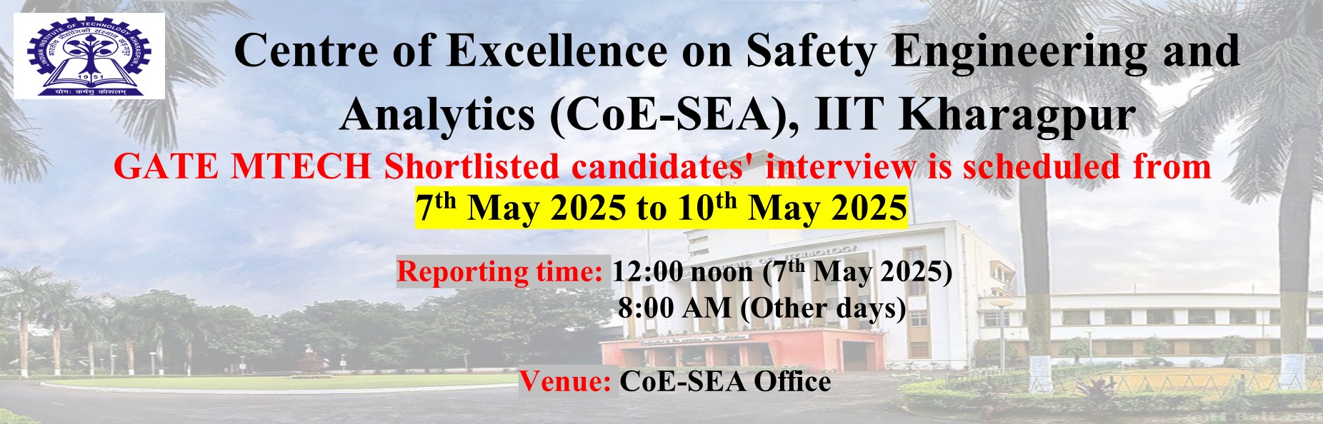 GATE MTECH Shortlisted candidates' interview is scheduled from 7th May 2025 to 10th May 2025